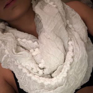 White Pom Pom infinity scarf